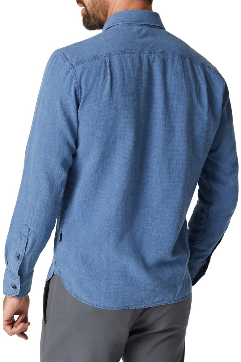 Microchecks Linen & Cotton Button-Up Shirt, Alternate, color, NDIGO
