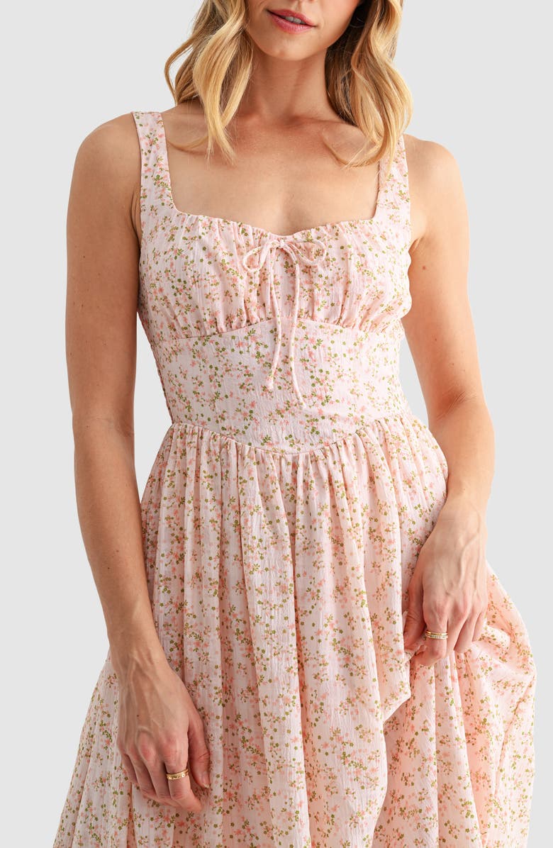 All in Favor Corset Midi Sundress, Alternate, color, Blush Ditsy