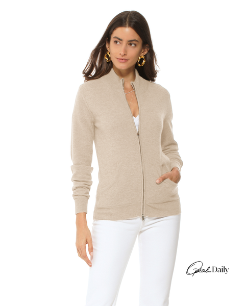 Pure Cashmere Double Slider Slider Zip Cardigan