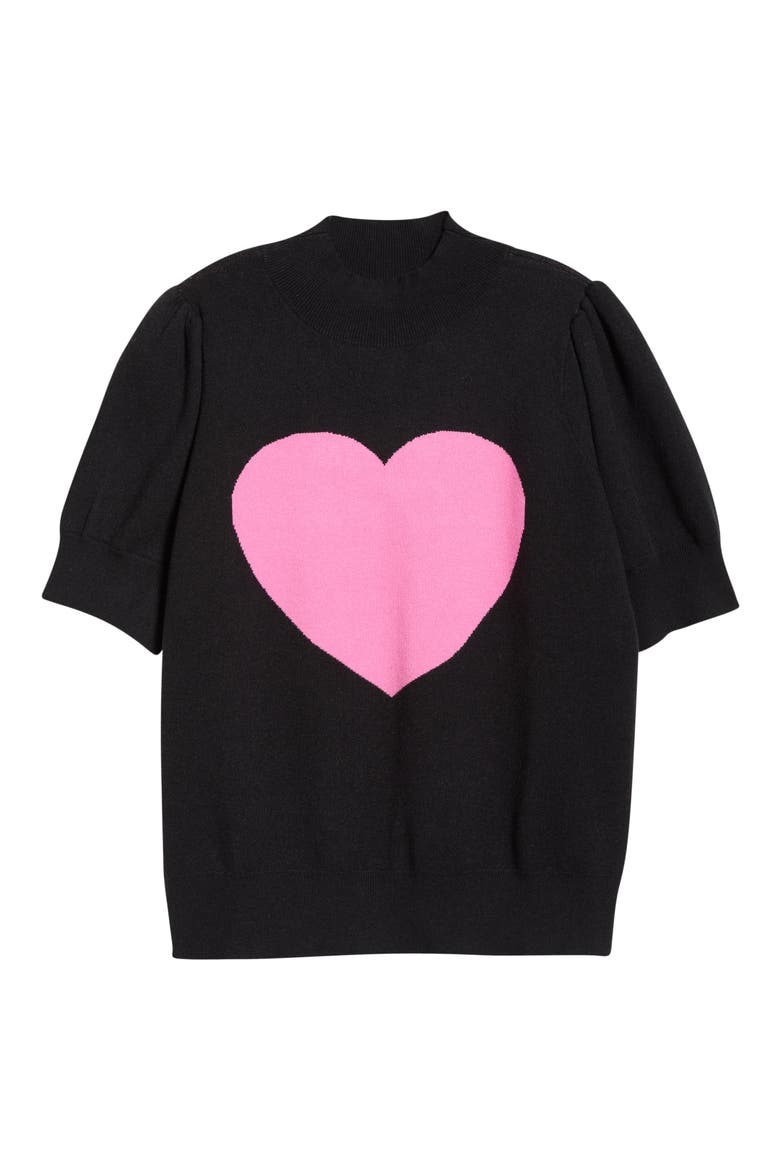 Russel Heart Puff Sleeve Sweater, Alternate, color, BLACK-PINK