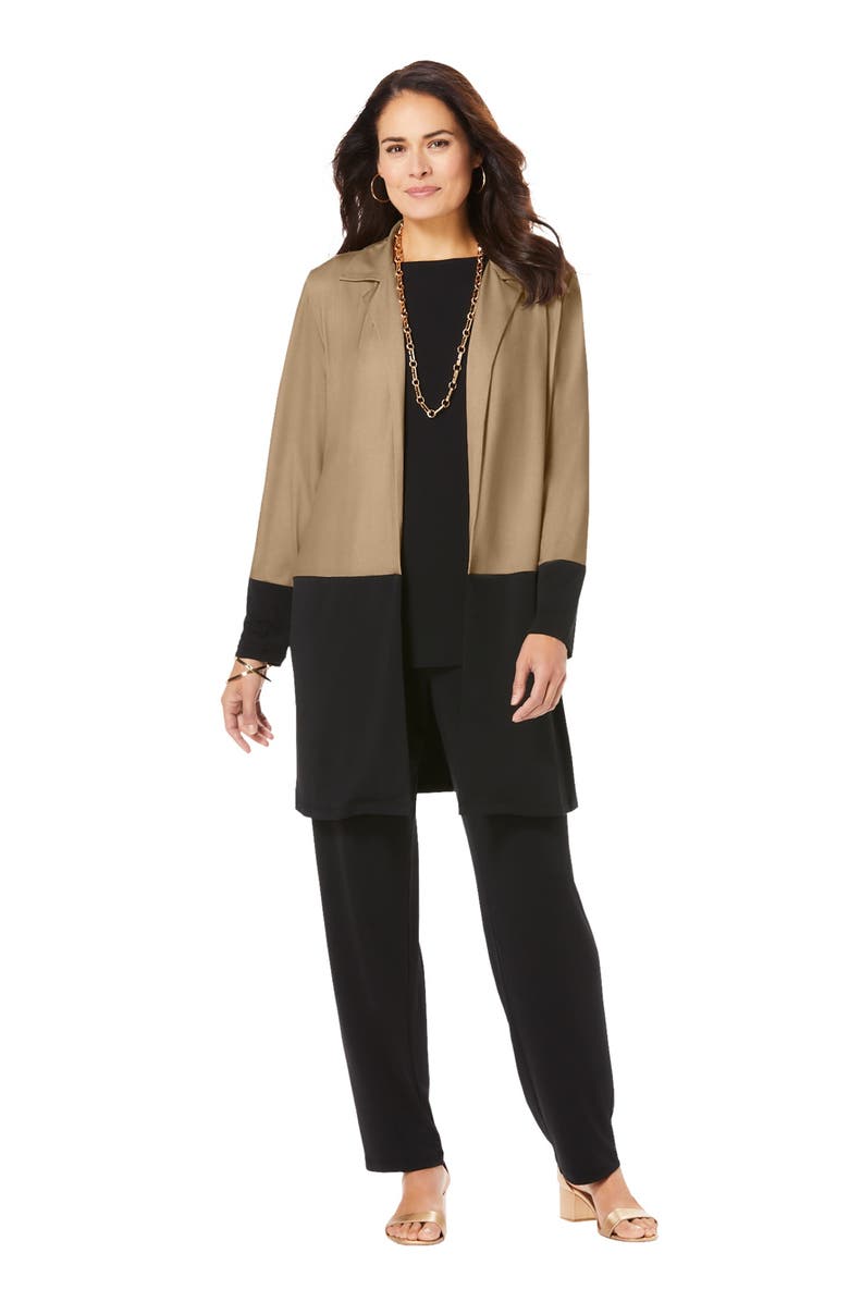 Jessica London 3-Piece Knit Pant Set, Main, color, Khaki Black Colorblock