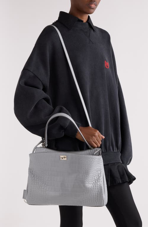 Balenciaga Medium Rodeo Croc Embossed Leather Handbag In Gray