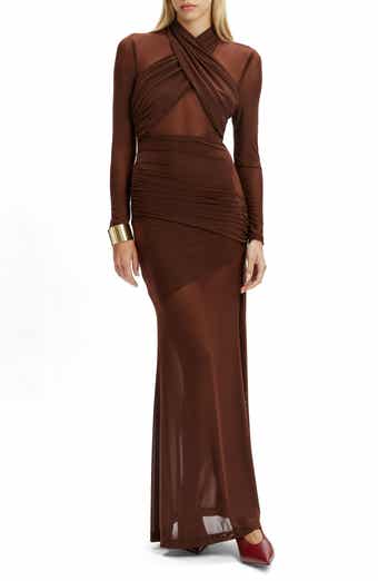 Bardot Marice Wrap Long Sleeve Mesh Maxi Dress