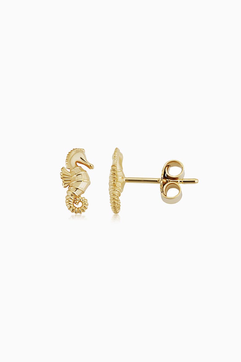 14K Yellow Gold Seahorse Studs, Alternate, color, Yellow Gold