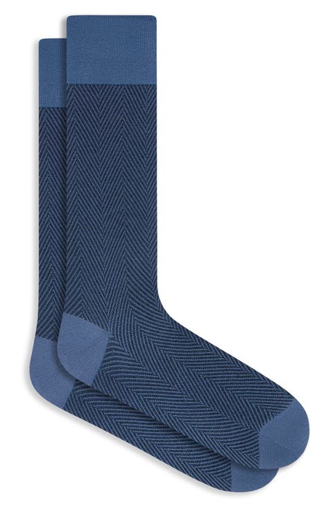 Herringbone Mercerized Cotton Blend Dress Socks