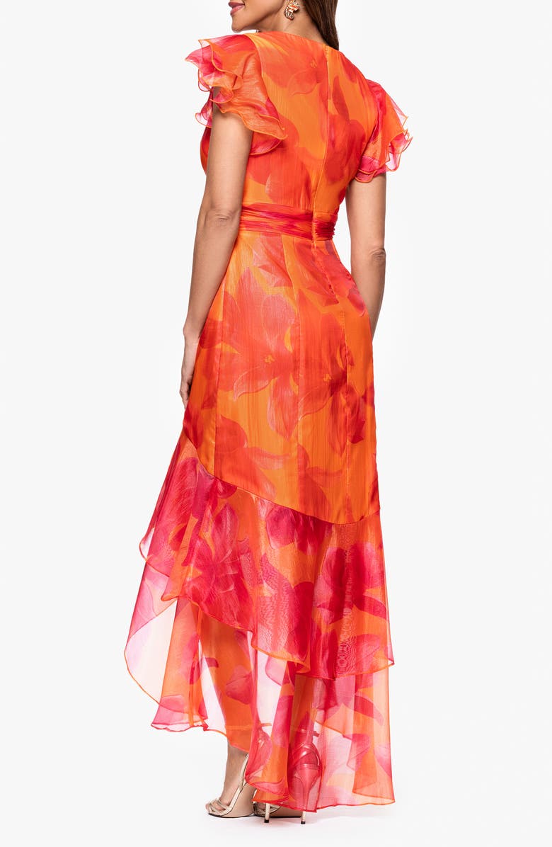Xscape Evenings Metallic Floral High Low Gown, Alternate, color, Coral/ Pink