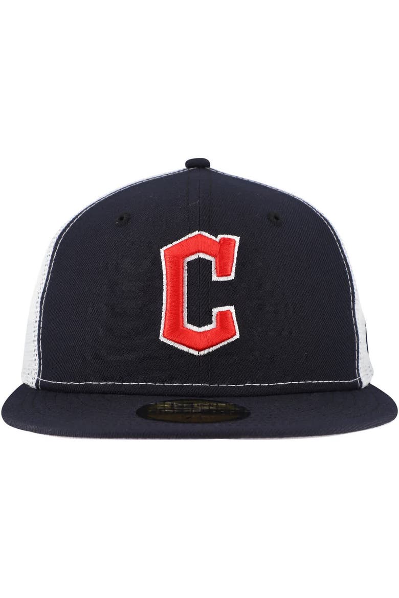 Men's New Era Navy Cleveland Guardians Team Color 59FIFTY Trucker Fitted Hat, Alternate, color, Navy
