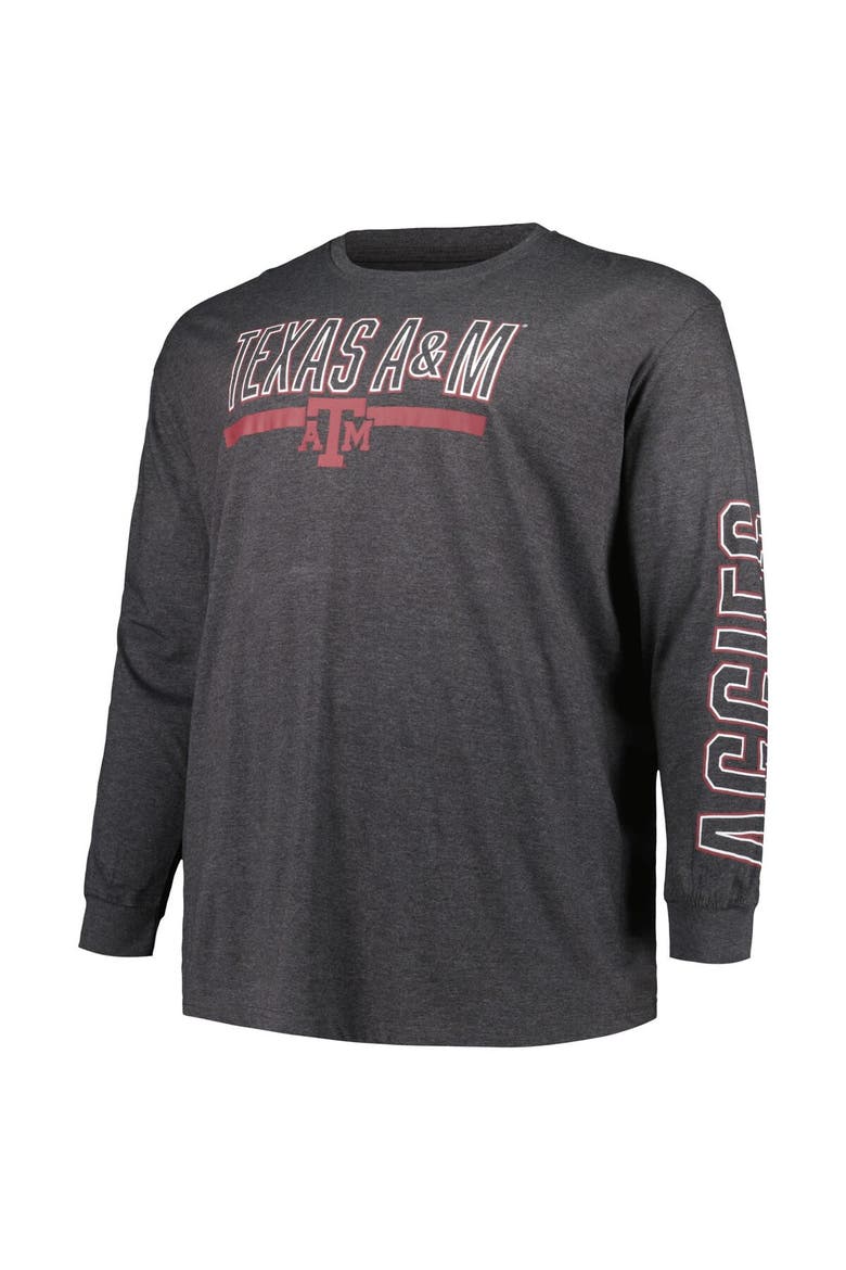 Men's Profile Heather Charcoal Texas A&M Aggies Big & Tall Two-Hit Graphic Long Sleeve T-Shirt, Alternate, color, Heather Charcoal