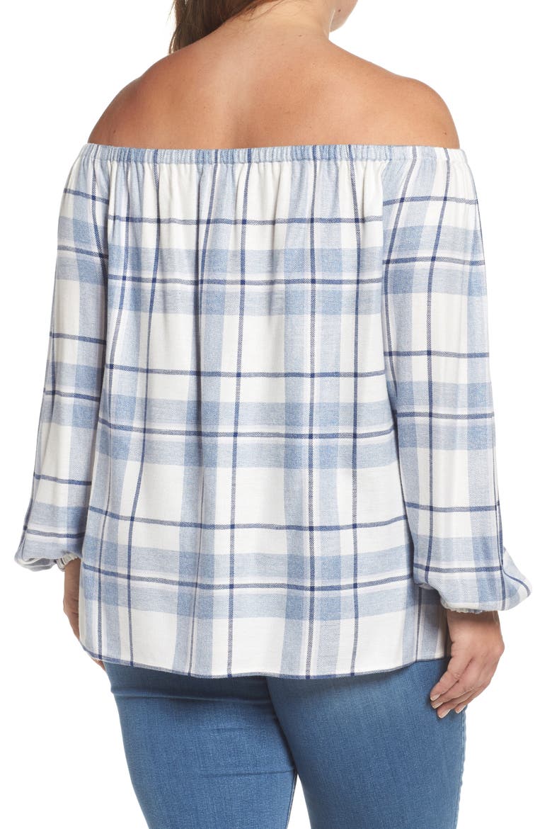 Plaid Off the Shoulder Blouse, Alternate, color, BLUE NIGHT