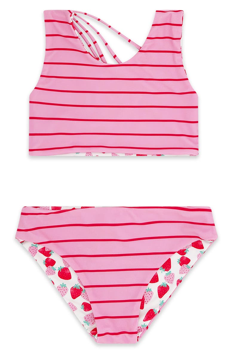 Feather 4 Arrow Kids' Summer Sun Reversible Two-Piece Swimsuit, Main, color, Pink Multi