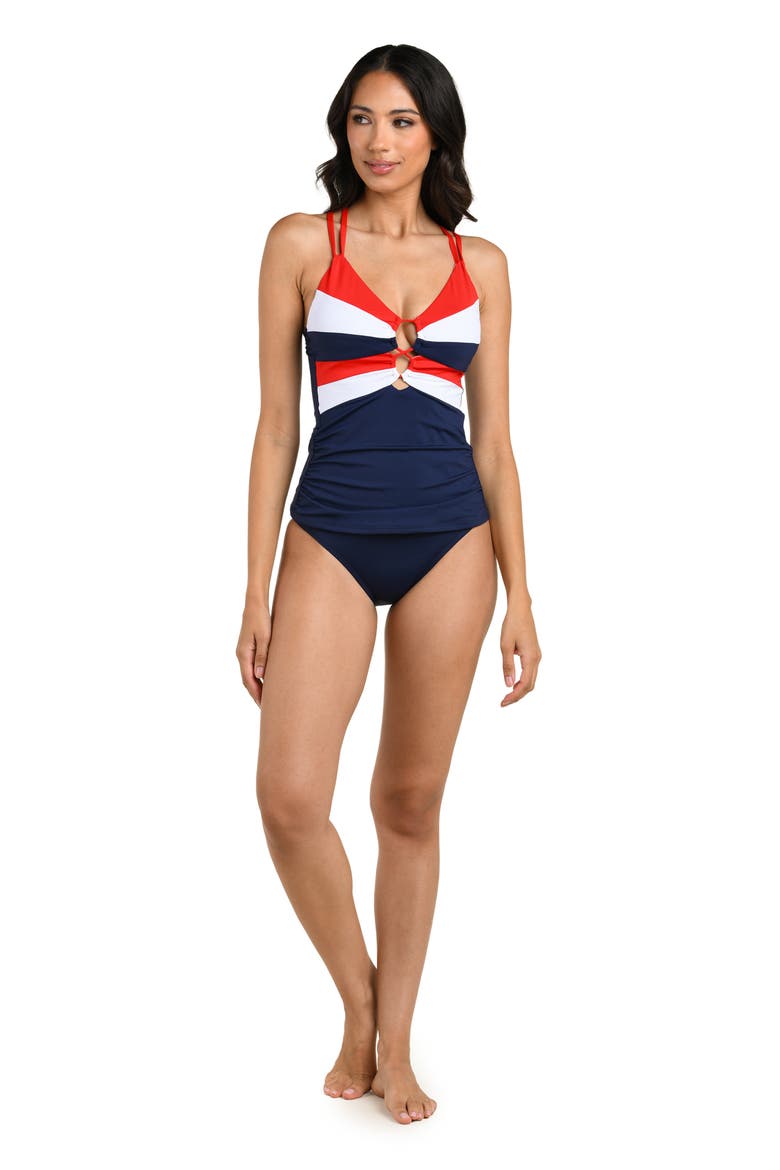 Americana Lace-Up Underwire Tankini, Alternate, color, BLUE MULTI