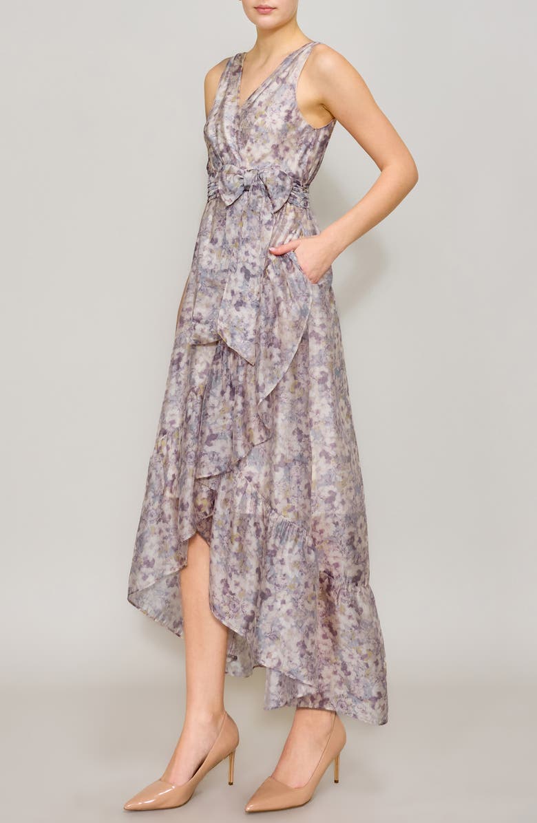 MELLODAY Floral Print Ruffle Chiffon High-Low Dress, Alternate, color, Ivory Lilac