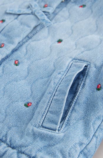 Kids' Rose Embroidered Quilted Denim Jacket