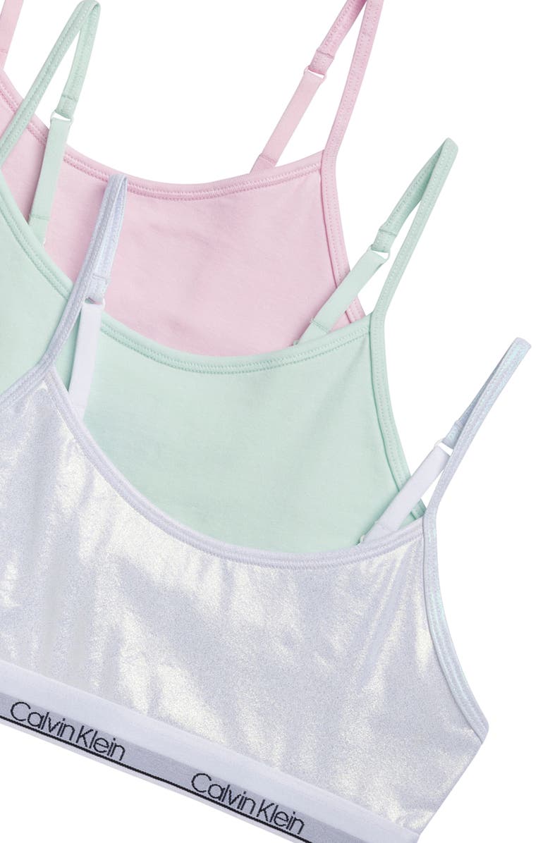 Calvin Klein Kids' Assorted 3-Pack Stretch Cotton Bralettes, Alternate, color, Irrid Glacier