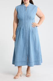 Wit & Wisdom Pintuck Denim Midi Dress