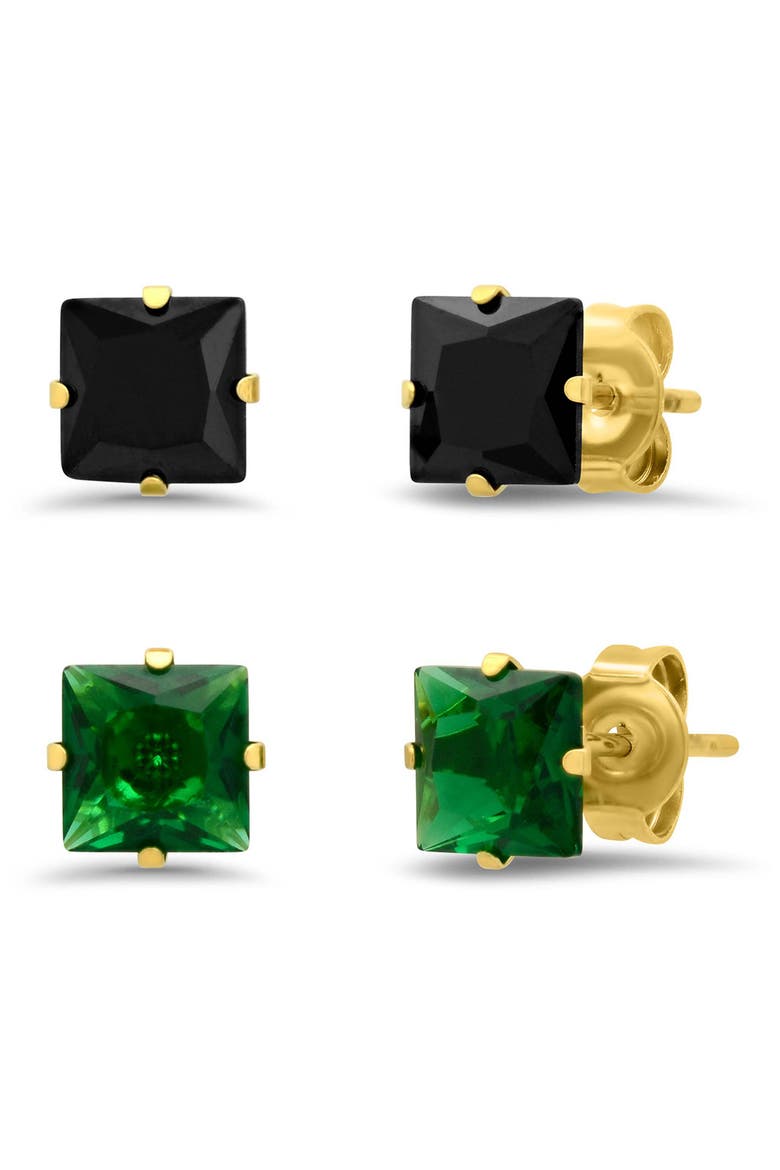 Set of 2 Princess Cut Stud Earrings, Main, color, GOLD