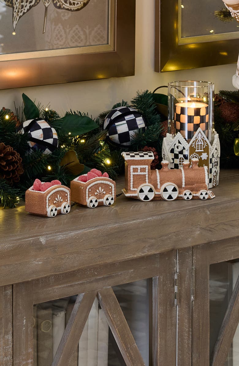 MACKENZIE CHILDS Gingerbread Ceramic Train Decor, Alternate, color, Brown