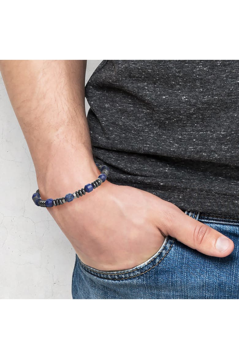 Blue and Black Beaded Bracelets for Men, Lapis and Hematite - 8.5'', Alternate, color, Blue