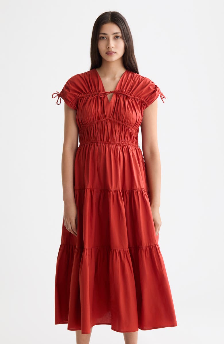 Scotch & Soda Ruched Tiered Cotton Midi Dress, Alternate, color, Ketchup
