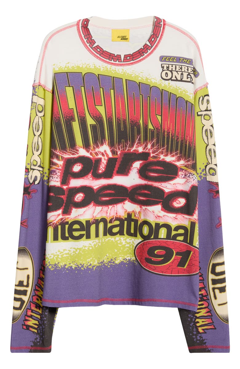 DIET STARTS MONDAY MX Racing Long Sleeve Supima<sup>®</sup> Cotton Jersey T-Shirt, Alternate, color, White/Green/Multi