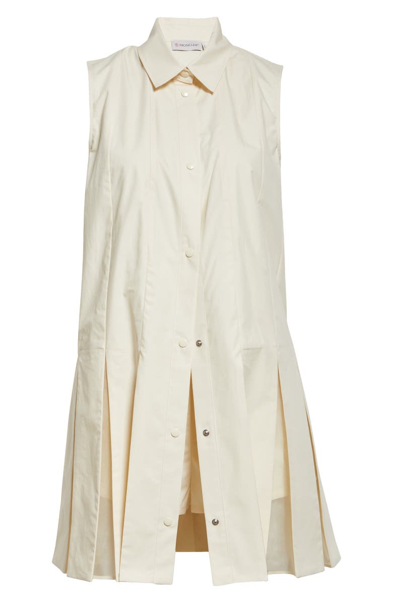 Moncler Pleated Organic Cotton Poplin & Silk Organza Mini Shirtdress, Alternate, color, White