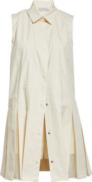 Moncler Pleated Organic Cotton Poplin & Silk Organza Mini Shirtdress