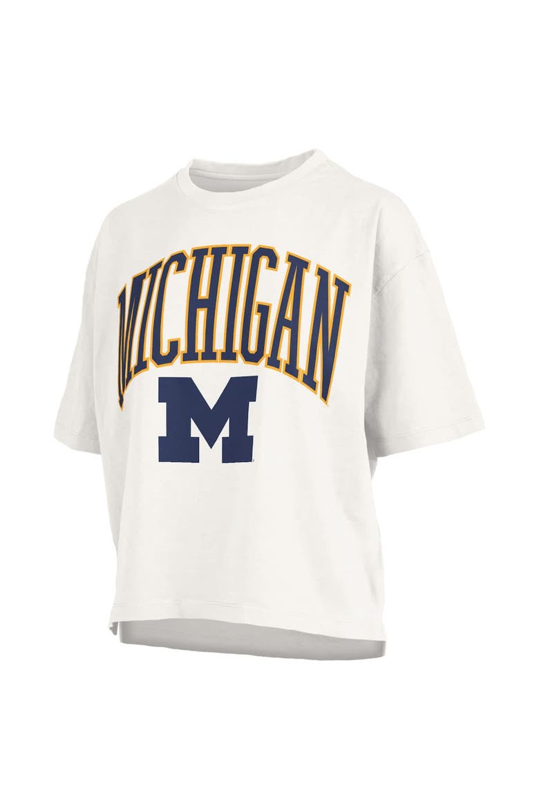 Women's Pressbox White Michigan Wolverines Nelson Arch Over Logo Waist Length Oversized Slub T-Shirt, Alternate, color, White