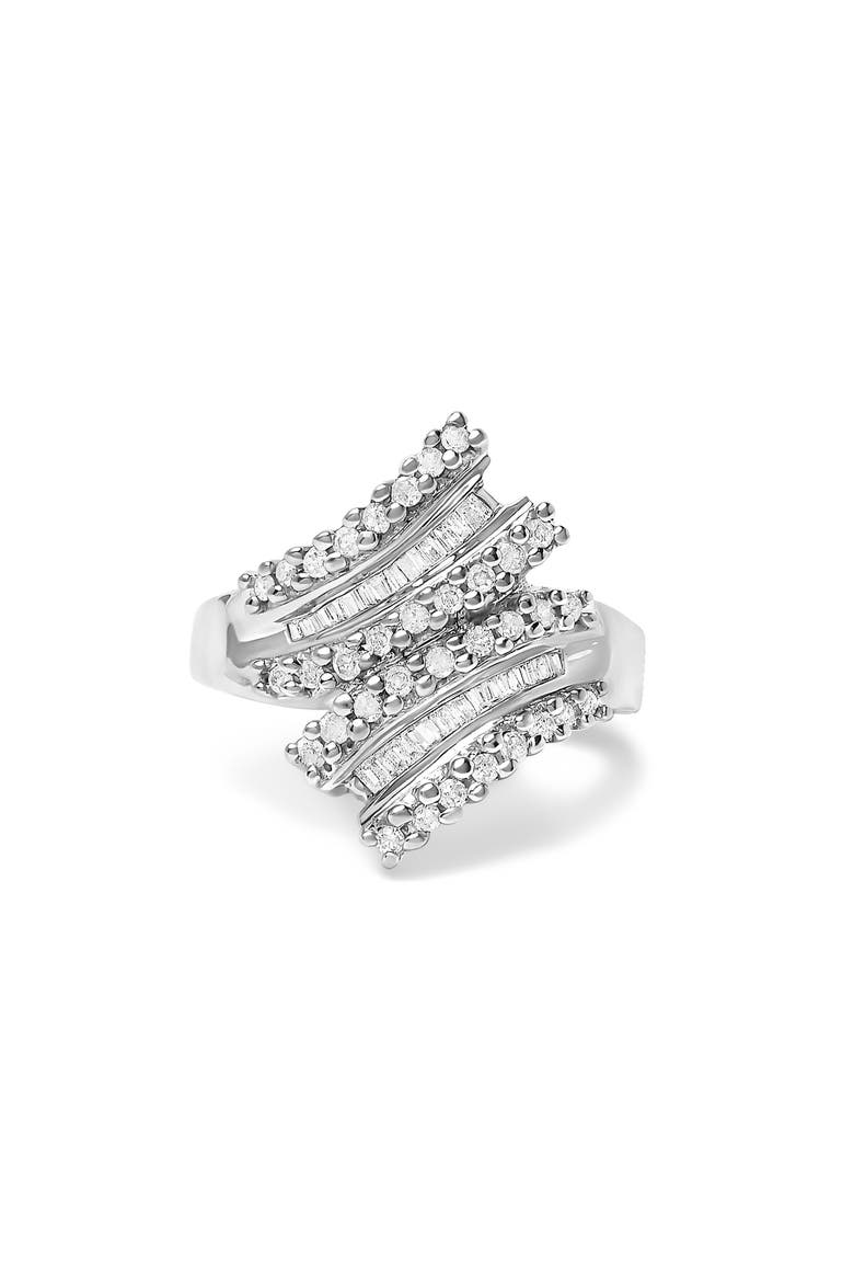 10K White Gold 1/2 Cttw Diamond Bypass Cocktail Ring, Main, color, White Gold