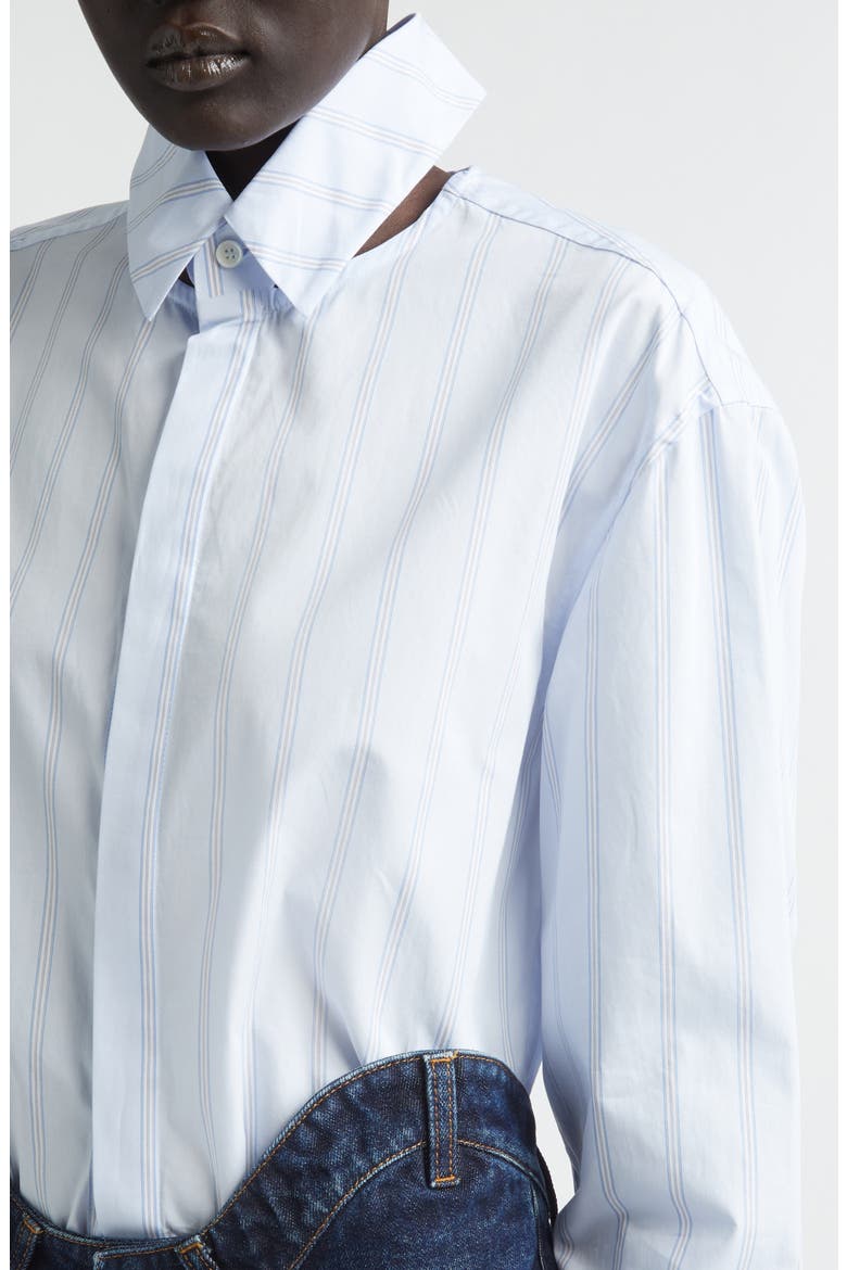 Pinstripe Floating Collar Button-Up Shirt, Alternate, color, LIGHT BLUE/ WHITE