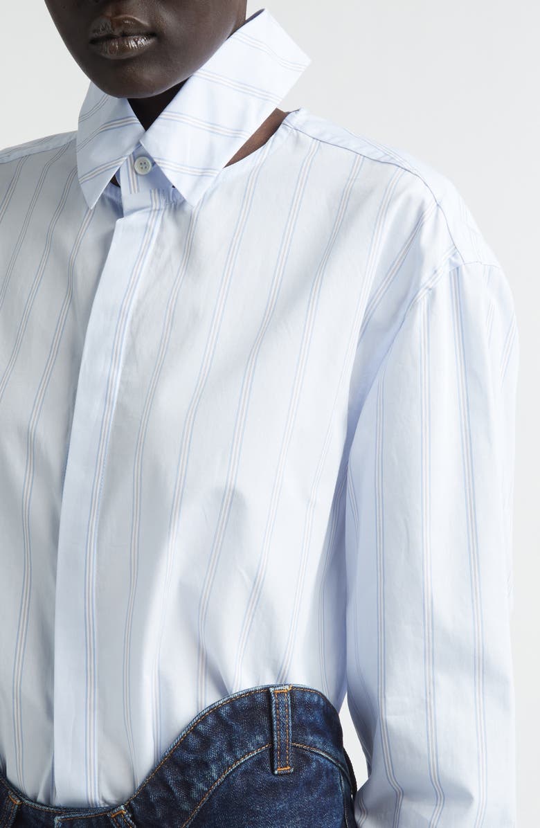 Jean Paul Gaultier Pinstripe Floating Collar Button-Up Shirt, Alternate, color, Light Blue/ White
