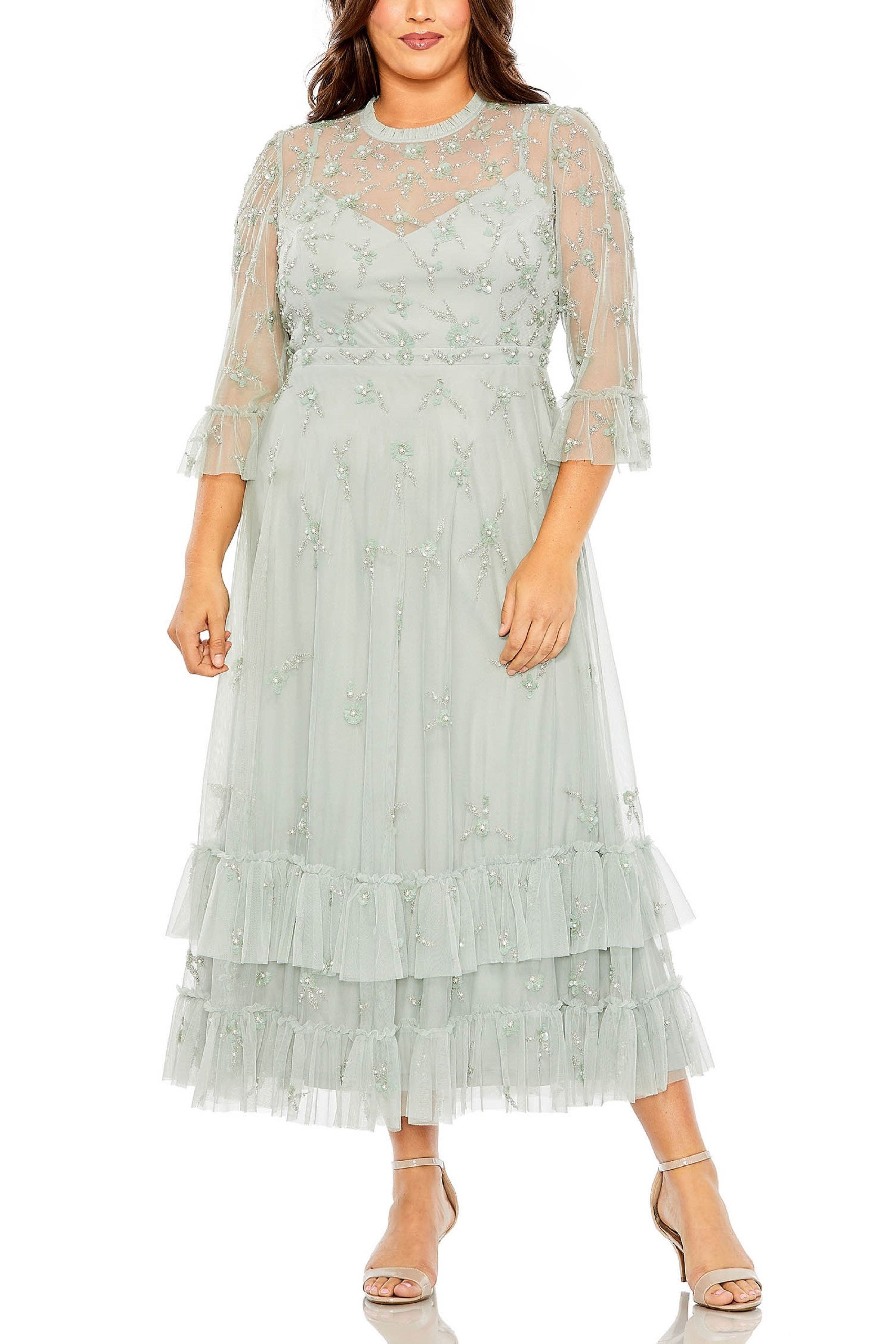 High Neck Embellished Flutter Half Length Sleeve