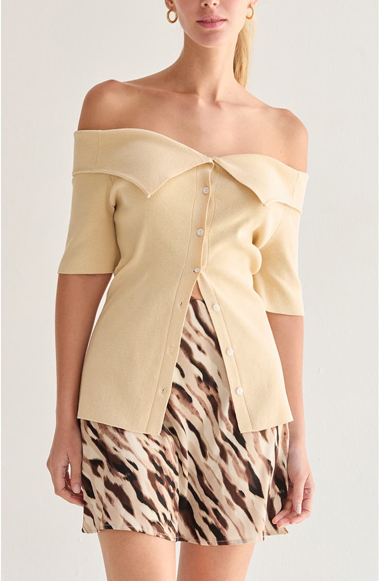 CRESCENT Off Shoulder Sweater Knit Top, Main, color, Custard