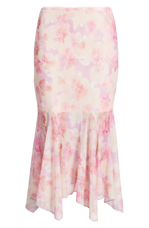 Floral Chiffon Handkerchief Midi Skirt