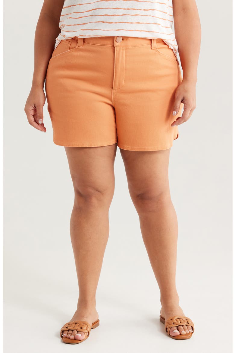 Skyrise High Waist Dolphin Hem Denim Shorts, Main, color, AUTUMN SUNSET