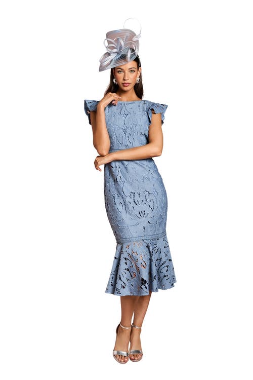 Coast Frill Sleeve Lace Flute Hem Dress In Blue