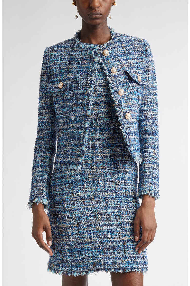 Eyelash Tweed Jacket, Main, color, NAVY/ COBALT/ CAPRI MULTI