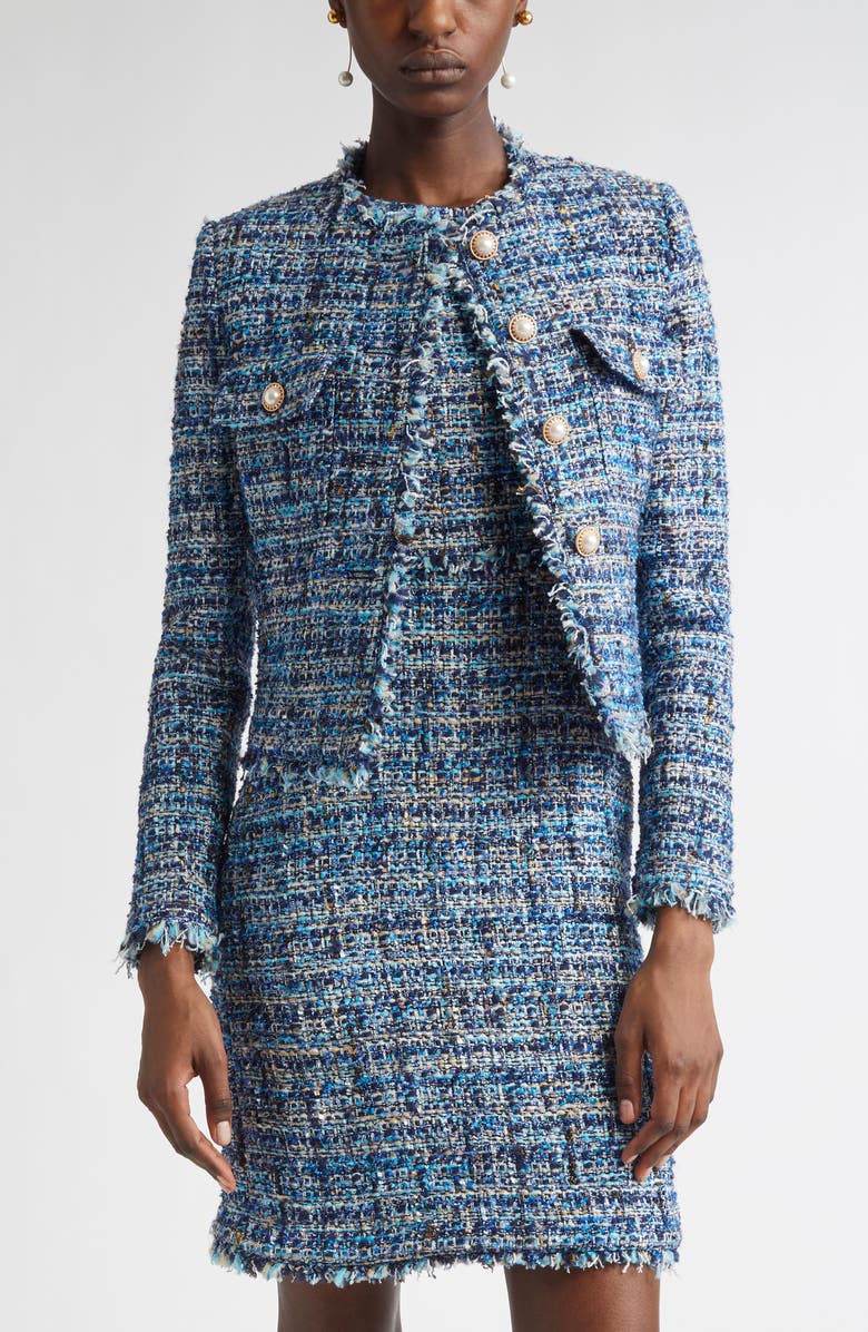 ST. JOHN Eyelash Tweed Jacket, Main, color, Navy/ Cobalt/ Capri Multi