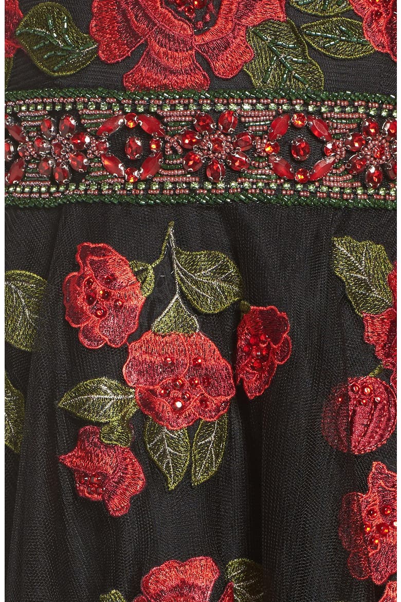 Embellished Tulle Ballgown, Alternate, color, BLACK/ MULTI