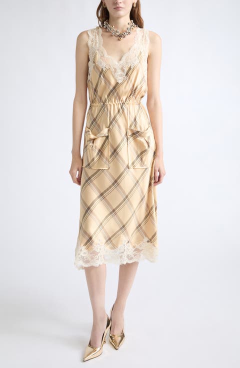 Tartan Plaid Silk Satin Midi Dress