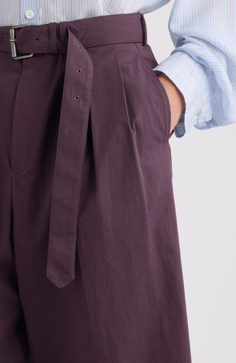 Dries Van Noten Preaches Belted Pleated Cotton, Alternate, color, Dark Purple