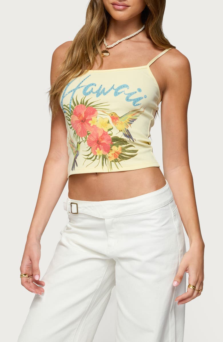 EDIKTED Hawaii Babe Crop Camisole, Alternate, color, Yellow