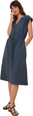 Pact Organic Cotton Coastal Double Gauze Tie Waist Midi Dress