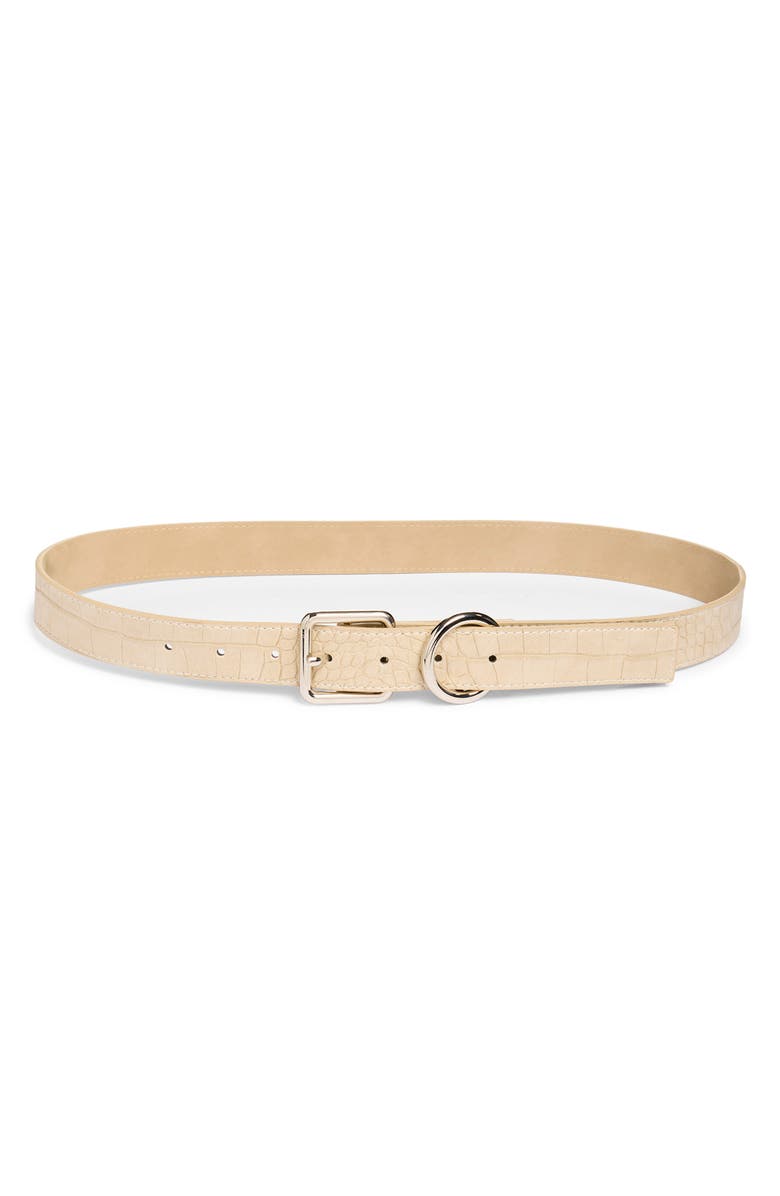 Steve Madden Buckle Croc Embossed Faux Leather Belt, Main, color, Cream