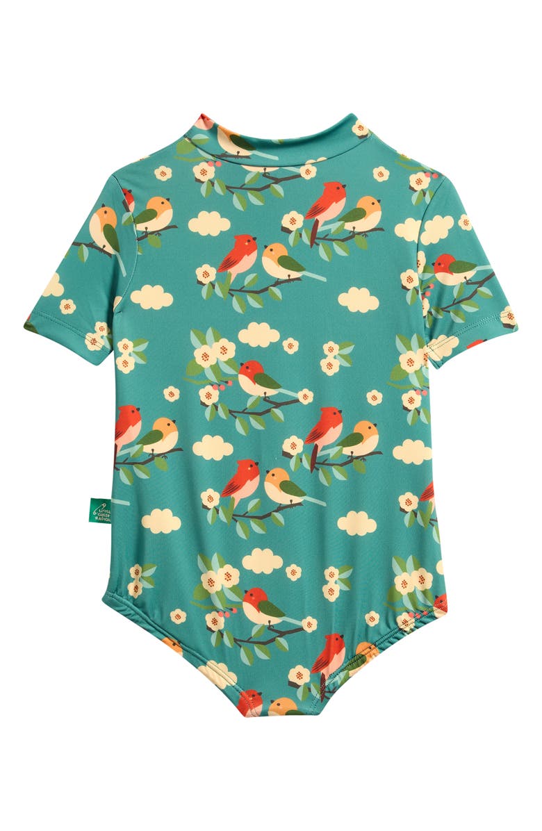 Little Green Radicals Kids' Turquoise Birds UPF 50+ One-Piece Rashguard Swimsuit, Alternate, color, Turquoise