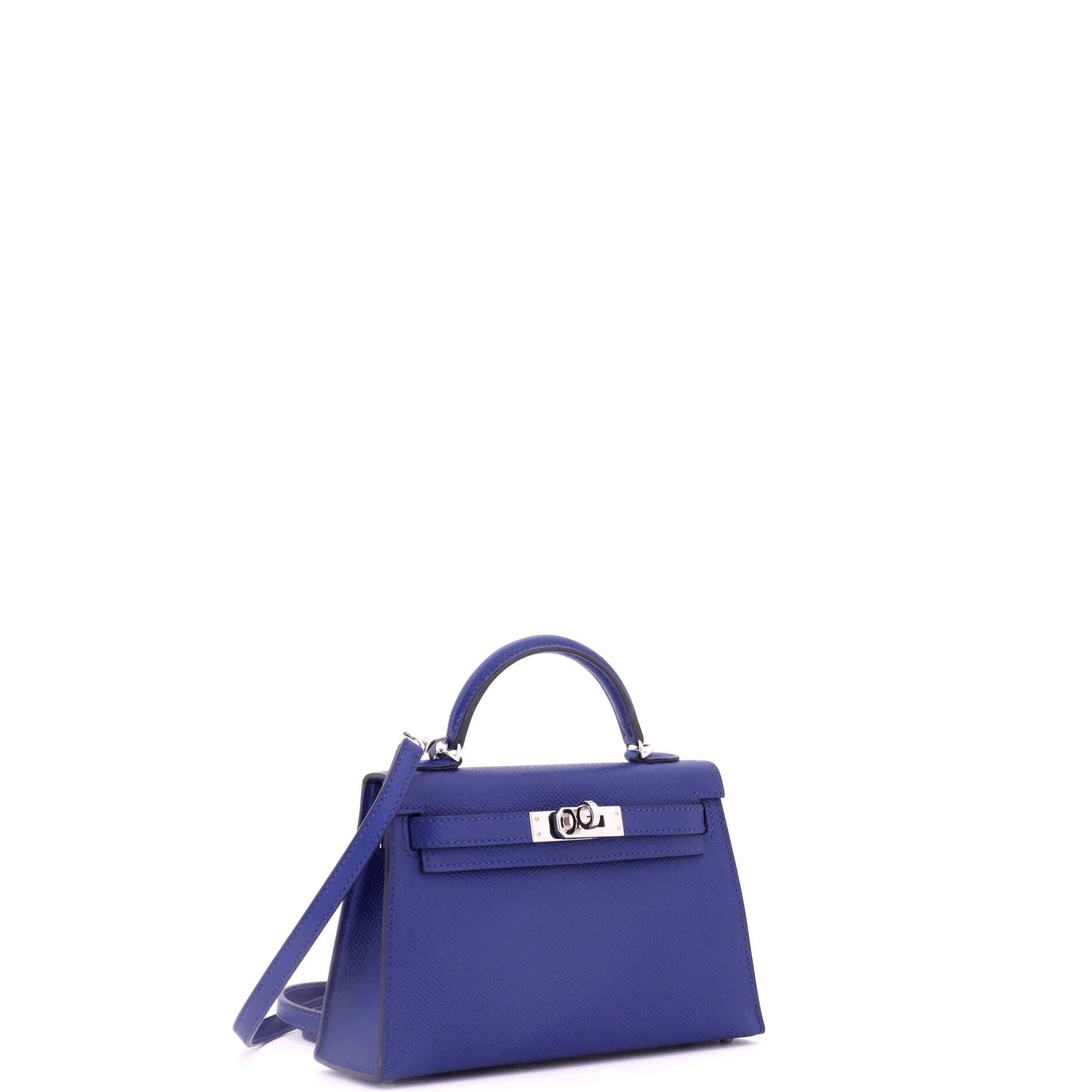 Pre-Owned Hermes Kelly Mini II Bag Blue Epsom with Palladium Hardware 20, Alternate, color, 