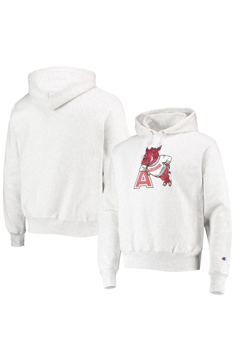 Champion Men's Champion Heathered Gray Arkansas Razorbacks Team Vault Logo Reverse Weave Pullover Hoodie, Main, color, 