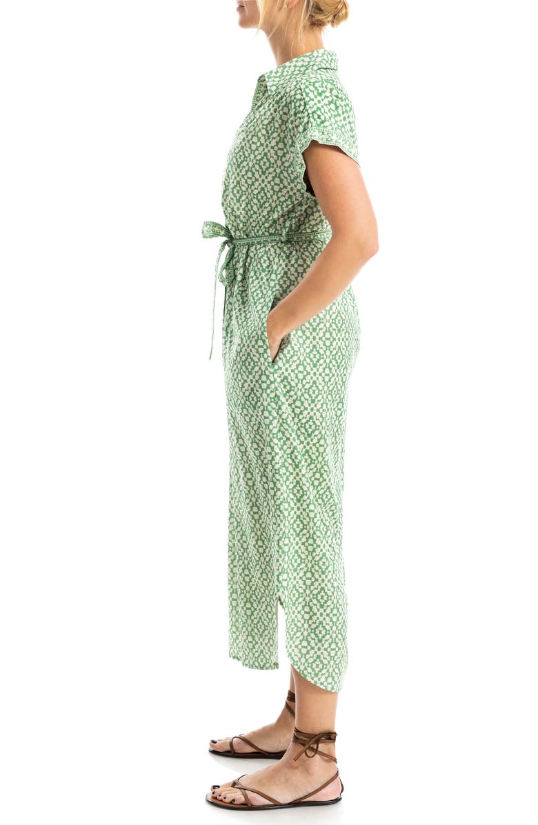 MAX STUDIO Short Sleeve Tie Waist Shirtdress, Alternate, color, Green/ Cream