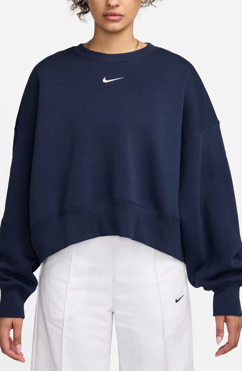 Nike Phoenix Fleece Crewneck Sweatshirt, Main, color, Midnight Navy/ Sail