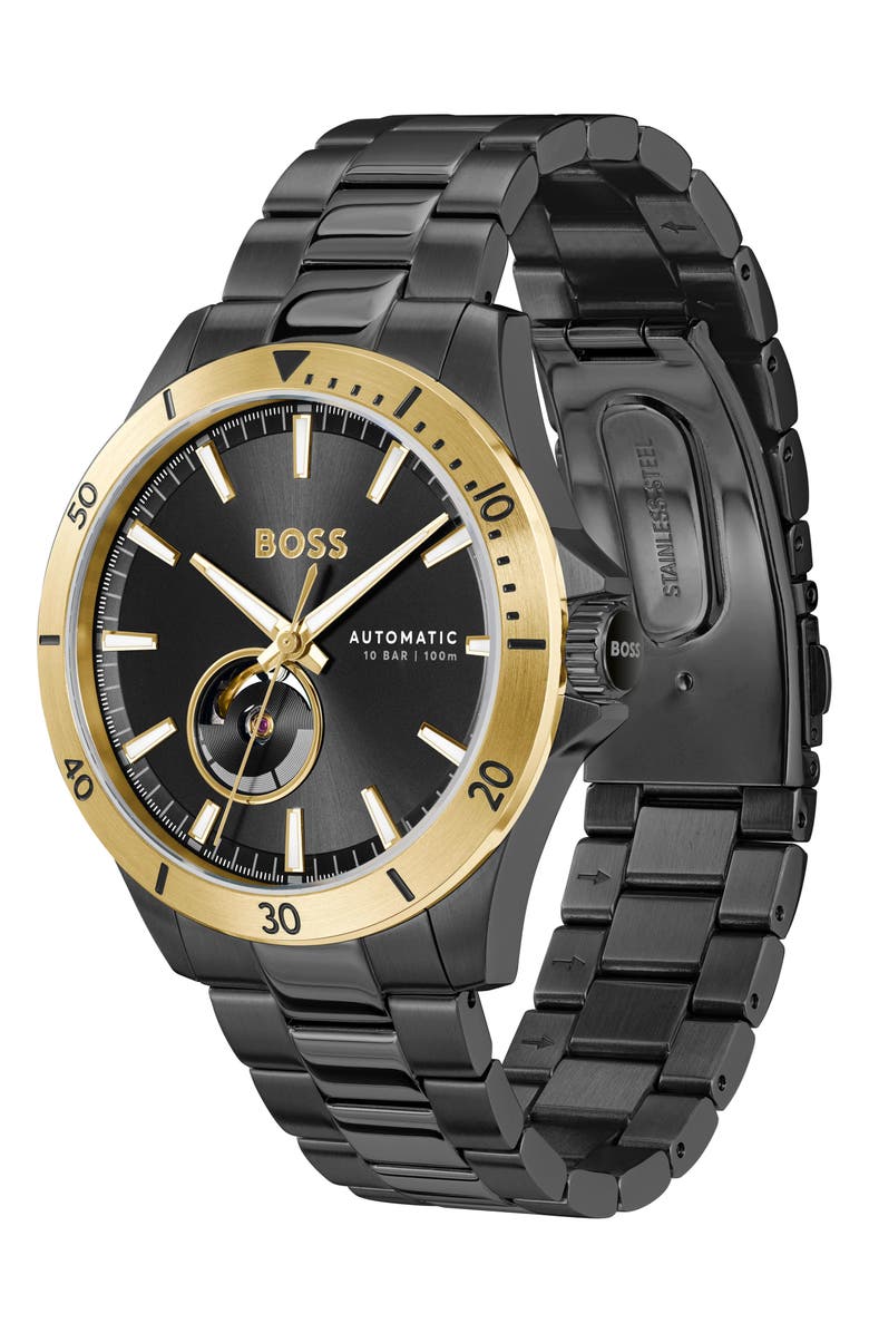 BOSS Troper Automatic Bracelet Watch, Alternate, color, Black