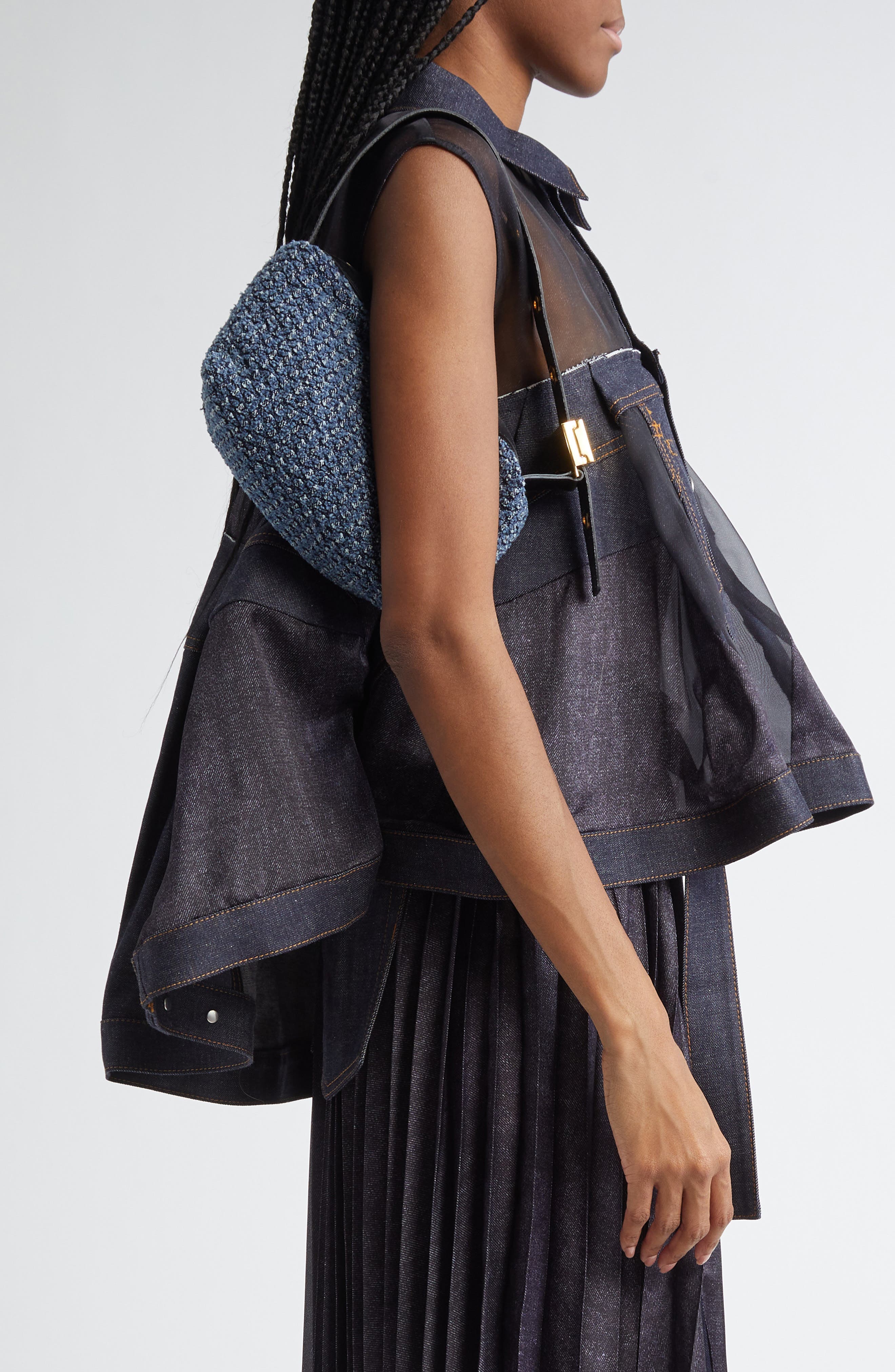 Sacai New Pochette Tweed Handbag, Alternate, color, Indigo